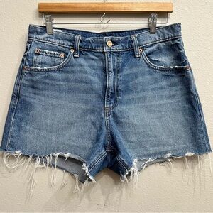 Gap 4” High Rise Stride Cut Offs Raw Hem Blue Denim Jean Shorts Size 30/10